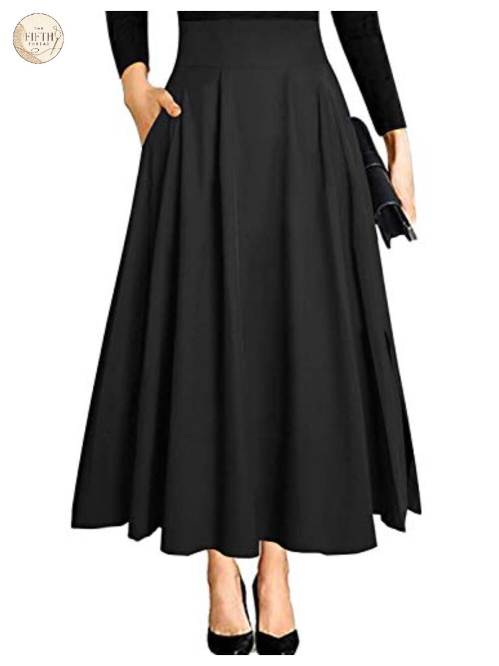 Women's High Waist A-Line Flowy Ankle Length Maxi Skirt with Pockets